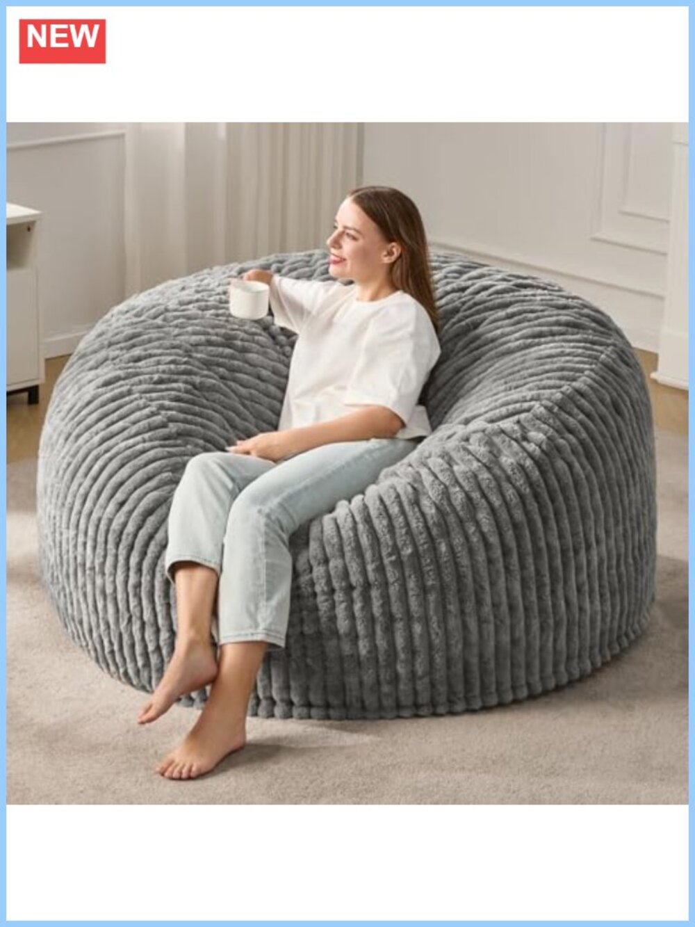 5FT Bean Bag Chair with Memory Foam Filling Washable Cover Adult